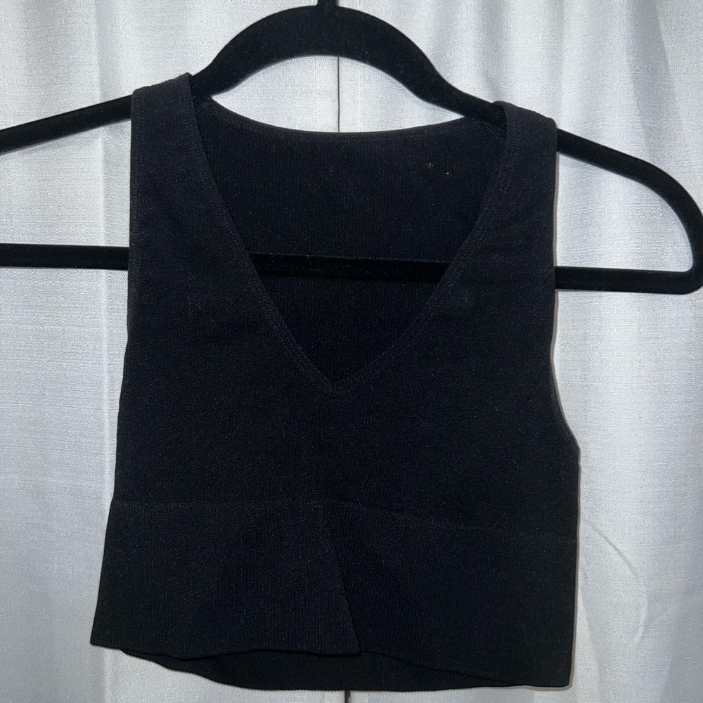 Black V-Neck Women's Top